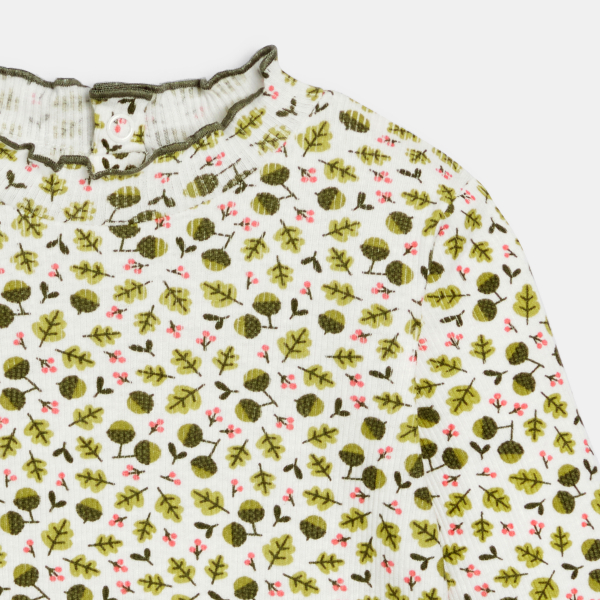 تيشيرت كوت مسطح وياقة متموّجة باللون الأخضر للفتيات الرضع.